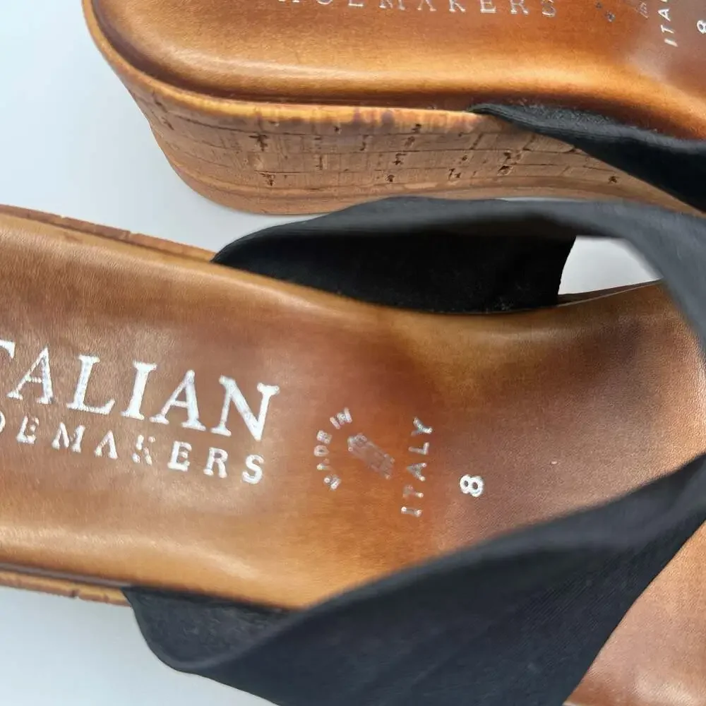 Italian Shoemakers Black Suede Slip-On Block Heeled Sandal